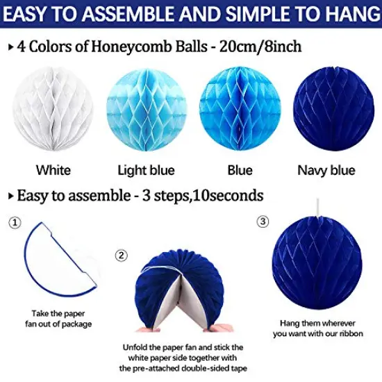 Navy Blue Party Decoration,23Pcs Hanging Paper Fans,Pom Poms Flowers,Garland String Polka Dot and Triangle Bunting Flag Packs for Boy Birthday, Bridal Shower,Baby Boy Showers,Wedding {4}