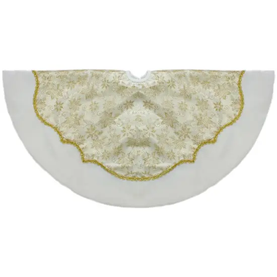 Northlight 48-Inch Gold Poinsettia Glitter Christmas Tree Skirt with a Velvet Border {1}