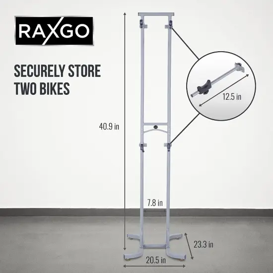 RaxGo Freestanding Bike Storage Rack, 2 Bicycle Indoor Bike Stand with Adjustable Hooks {5}