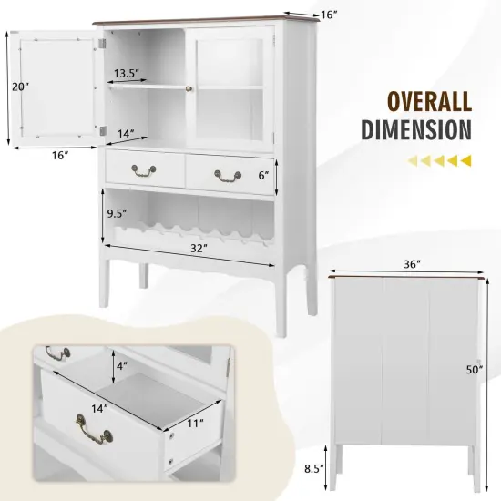 Sideboard Buffet Cabinet with 2 Tempered Glass Doors-White {4}