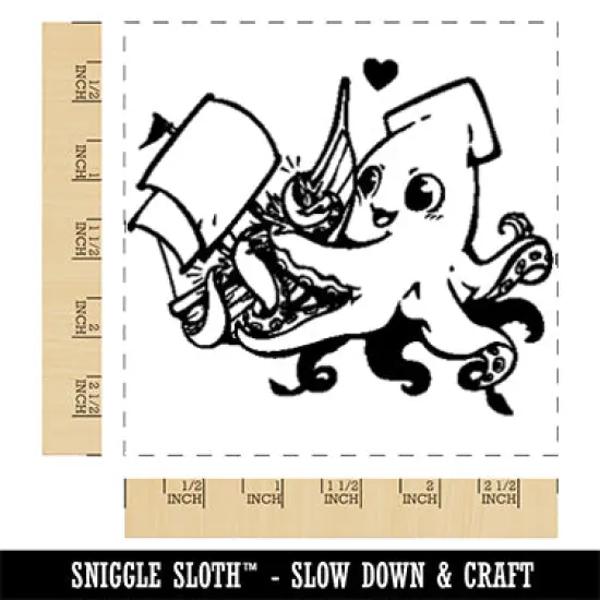 Adorable Sweet Kraken Squid Sea Monster Hug Ship Square Rubber Stamp for Stamping Crafting {1}