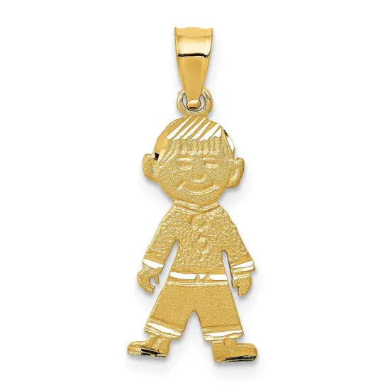14K Gold Little Boy Charm Pendant Family Jewelry 26mm x 10mm {1}