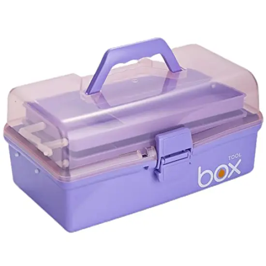 12'' Three-Layer Clear Plastic Storage Box/Tool Box, Multipurpose Organizer and Portable Handled Storage Case for Art Craft and Cosmetic (Purple) {2}