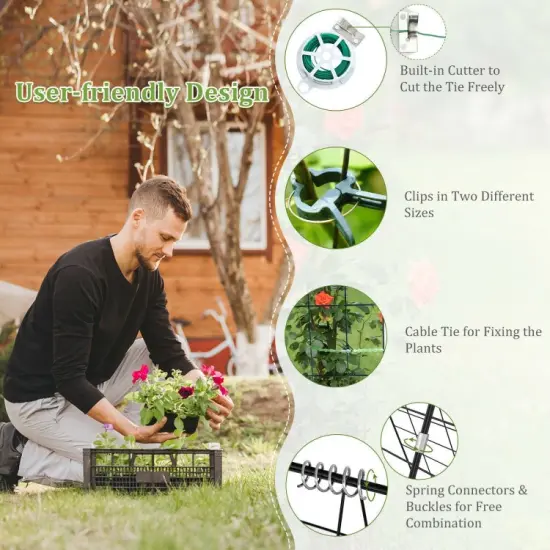 2 Pieces Foldable A-Frame Trellis Plant Supports with Twist Ties-Green {5}