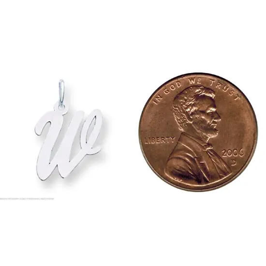 14K White Gold Medium Script Initial Letter W Charm Jewerly 19mm x 10mm {2}
