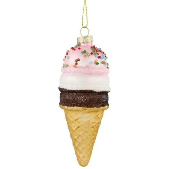 Northlight 5" Neapolitan Ice Cream Cone Glittered Glass Christmas Hanging Ornament Pink {1}