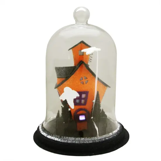 Midwest 9.75" Clear and Black LED Spooky House with Ghosts on the Roof Halloween Cloche {1}