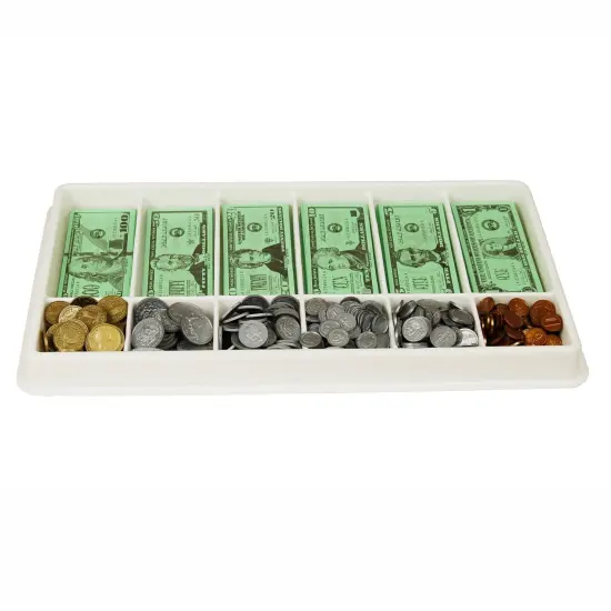 Classroom Money Kit - Set of 1,000 Bills & Coins - Storage Tray and Lid {2}