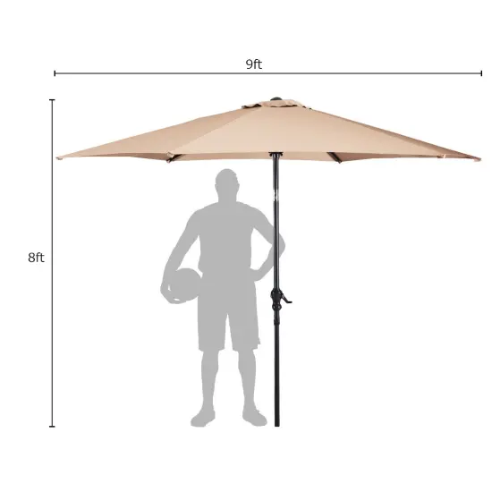 Costway 9FT Patio Umbrella Patio Market Steel Tilt W/ Crank Outdoor Yard Garden,Beige {3}