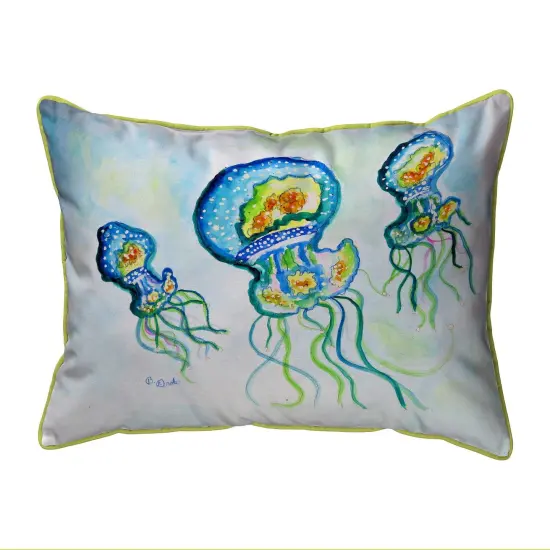Betsy Drake Three Jellyfish Extra Large Zippered Pillow 20x24 Multicolor {1}