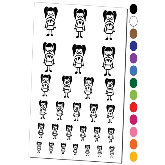 Stick Figure Girl Daughter Temporary Tattoo Water Resistant Fake Body Art Set Collection Purple {1}