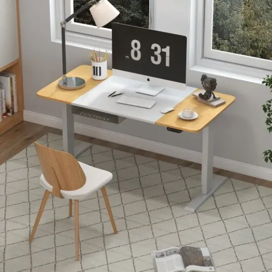 55 Inch x 28 Inch Electric Standing Desk with USB Port Natural {2}