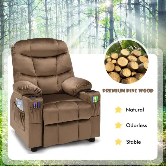 Kids Recliner Chair with Cup Holders Suitable for Children's Room, Living Room and Bedroom Light Brown {5}