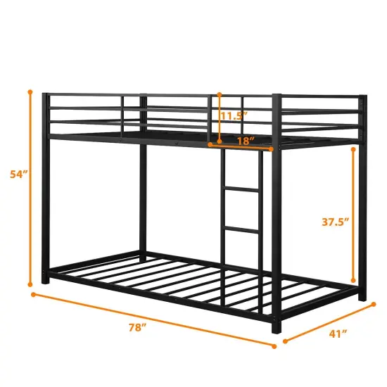 Steel Twin Bunk Bed with Ladder and Guardrails Black {5}