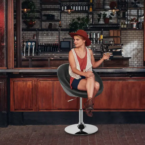 Costway 1PC Accent Chair Adjustable Modern Swivel Round Tufted BackPU Leather Black {3}