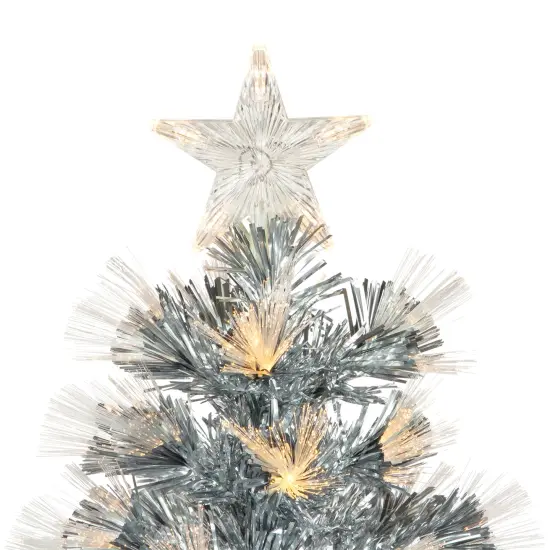 Northlight 3' Pre-Lit Silver Fiber Optic Artificial Christmas Tree, Warm White Lights {5}