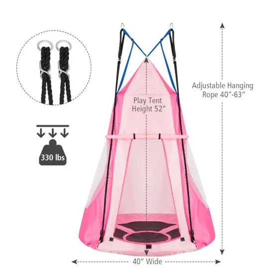 2-in-1 40 Inch Kids Hanging Chair Detachable Swing Tent Set Pink {4}