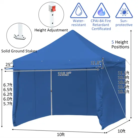 10 x 10 Feet Pop up Gazebo with 4 Height and Adjust Folding Awning Blue {5}