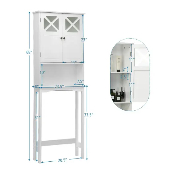 2-door Over The Toilet Bathroom Storage Cabinet with Adjustable Shelf {4}