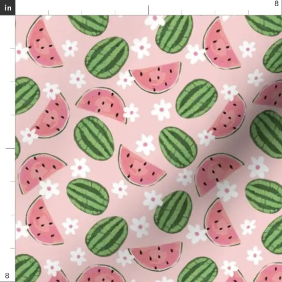 Various Fabrics by the Yard or Fat Quarter Pink Fruit Summer Daisy Watermelons Small Scale Garden Picnic Floral Custom Printed Fabric by Spoonflower {4}