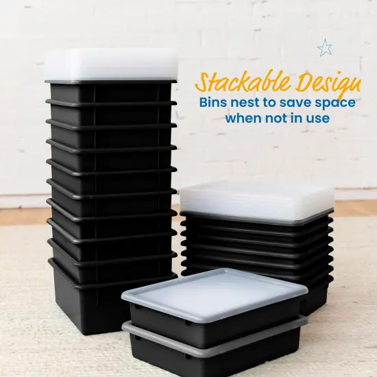 Letter Size Deep Tray with Lid, Storage Bin, 10-Piece Black {5}