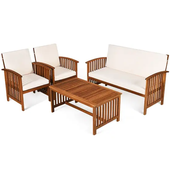 4 Pieces Patio Solid Wood Furniture Set Beige {3}
