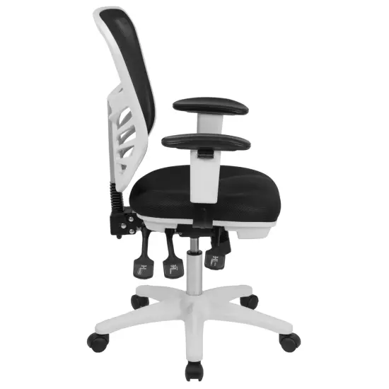 Emma and Oliver Mid-Back Mesh Triple Paddle Swivel Ergonomic Office Chair with Adjustable Arms BlackMesh/WhiteFrame {5}