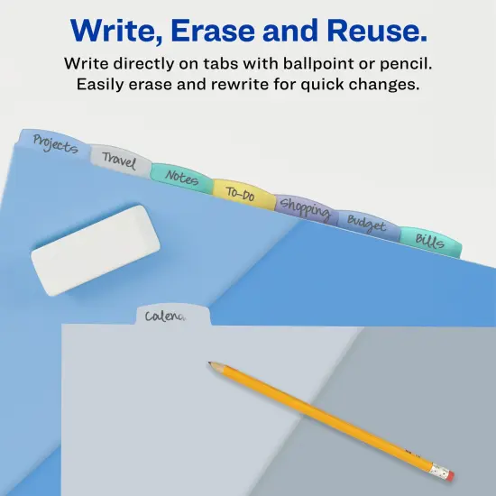 Avery Write & Erase Pocket Plastic Dividers for 3 Ring Binders, 8-Tab Sets, Multicolor, Works With Sheet Protectors, 3 Sets (31701) {4}