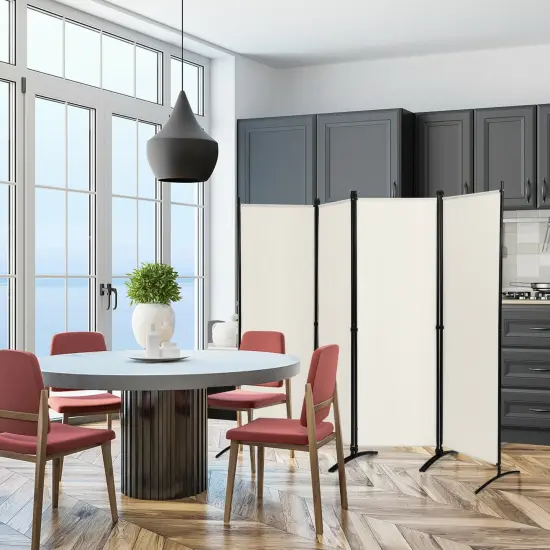 4-Panel Foldable Room Divider Privacy Screen with Steel Frame White {1}