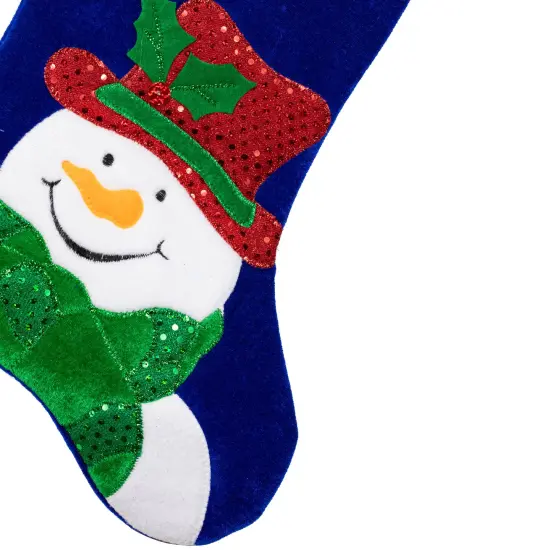 Northlight 20" Royal Blue Embroidered Velveteen Snowman Christmas Stocking with White Cuff {6}