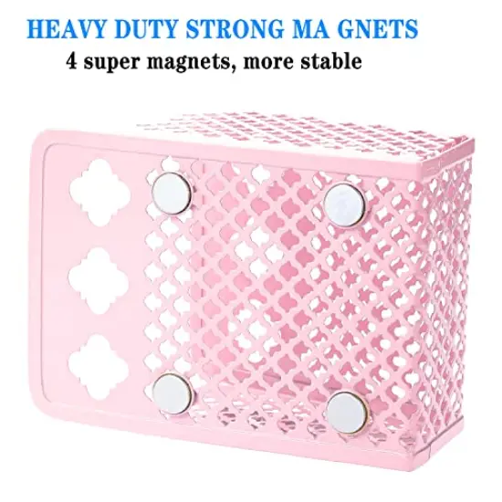 Magnetic Pencil Holder,Mesh Stainless Steel Pen Basket, Metal Writing Utensil Storage Organizer for Whiteboard,Blackboard,Kitchen, Locker, Home, or Office (Pink) {4}