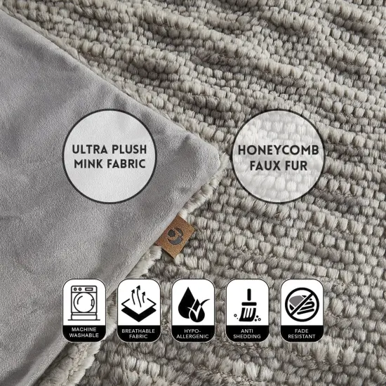 Adina Faux Fur Honeycomb Texture Knit Throw Grey {4}