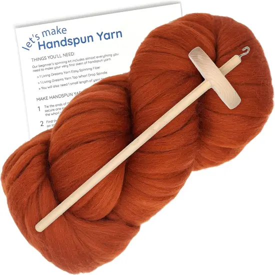 LEARN TO SPIN YARN - Beginner's Spinning Kit with Drop Spindle and Merino Pencil Roving. Choose your color. Rust {1}