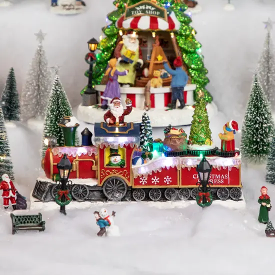 Northlight LED Lighted Animated and Musical Toy Shop Train Christmas Village Display - 12" Red {3}