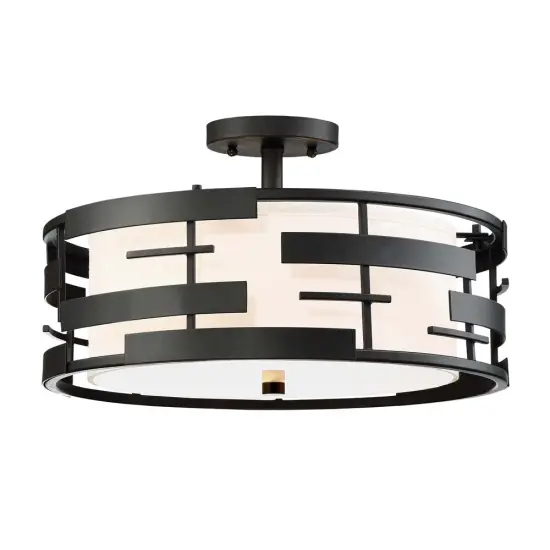 Lansing 3-Light Semi Flush Mounted Light Fixture in Textured Black Finish {1}