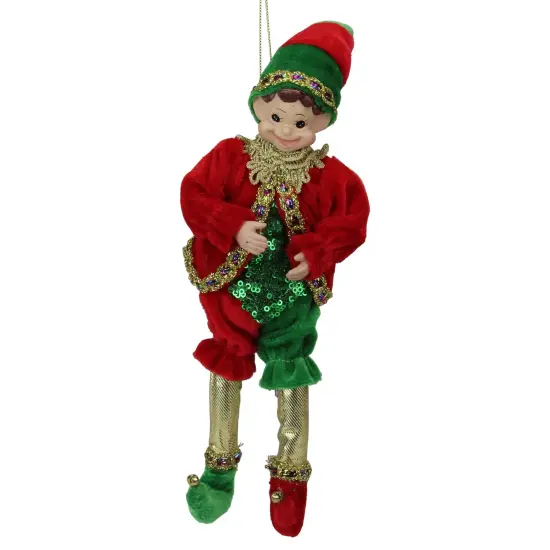 Northlight Bendable Elf in a Suit Hanging Christmas Ornament - 12" - Red and Green {3}