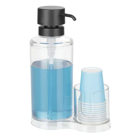 mDesign Plastic Refillable Mouthwash Dispenser/Cup Organizer {1}