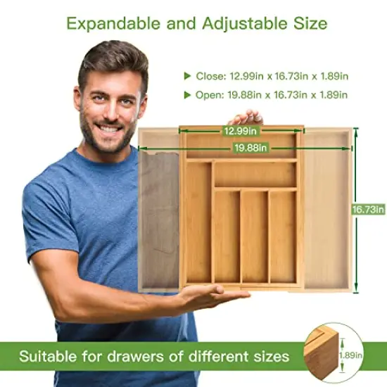 Bamboo Expandable Drawer Organizer for Utensils Holder, Adjustable Cutlery Tray, Wood Drawer Dividers Organizer for Silverware, Flatware, Knives in Kitchen, Bedroom, Living Room {1}
