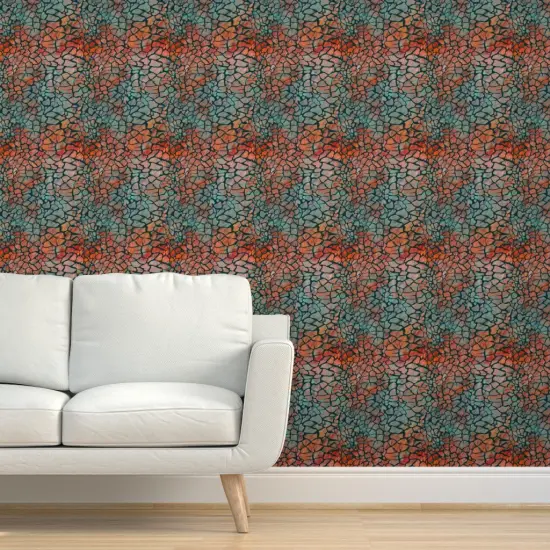 Pre-Pasted Wallpaper 2FT Wide Animal Print Crocodile Alligator Whimsical Green Teal Red Orange Swamp Chic Custom Pre-pasted Wallpaper by Spoonflower {5}