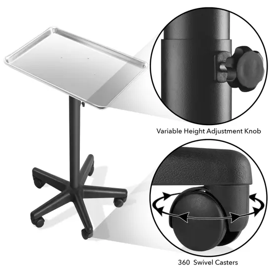 Saloniture Aluminum Salon Instrument Tray, Heavy-Duty Metal Rolling Base {5}