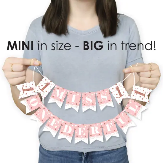 Big Dot of Happiness 1st Birthday Little Miss Onederful - Girl First Birthday Party Mini Pennant Banner - Miss Onederful {4}
