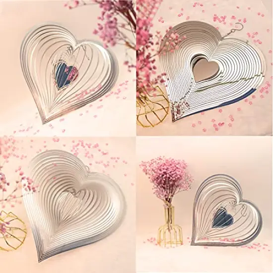 1 Pack Wind Spinner Outdoor Metal Decorations,Silver Heart Wind Spinners for Yard and Garden,Stainless Steel Wind Chimes for Outside Decor,Birthday Gifts for Mom,Mother's Day,Aunt Gifts {5}