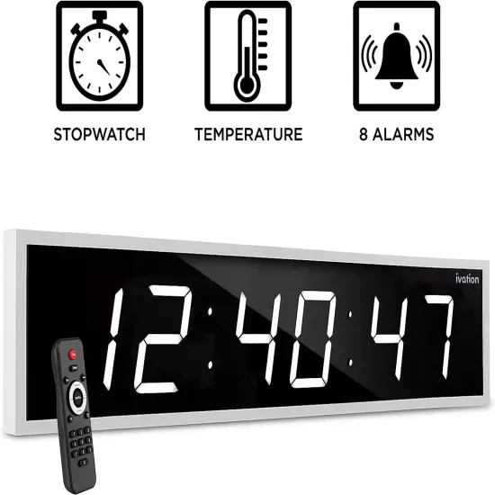 Ivation 72 in. Large Digital Wall Clock, LED Digital Clock with Timer and Alarm White {2}