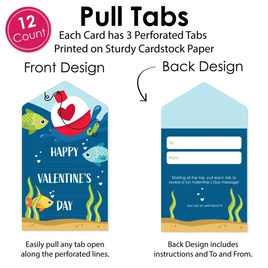 Big Dot of Happiness Let's Go Fishing - Fish Cards for Kids - Happy Valentine's Day Pull Tabs - Set of 12 {6}