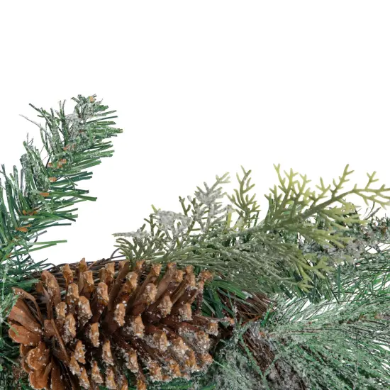 Northlight Frosted Mixed Pine and Pine Cones Artificial Christmas Garland - 6' x 9" - Unlit Green {4}