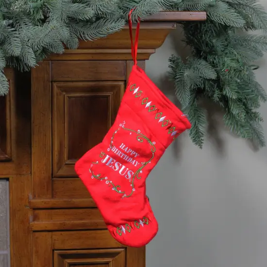 Roman 9" Red, White And Green "Happy Birthday Jesus" Battery Operated Christmas Stocking {4}