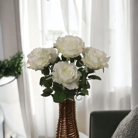 6-Pack: Cream Rose Bush with 7 Silk Flowers & Foliage, Floral Home by Artificial Flowers {4}