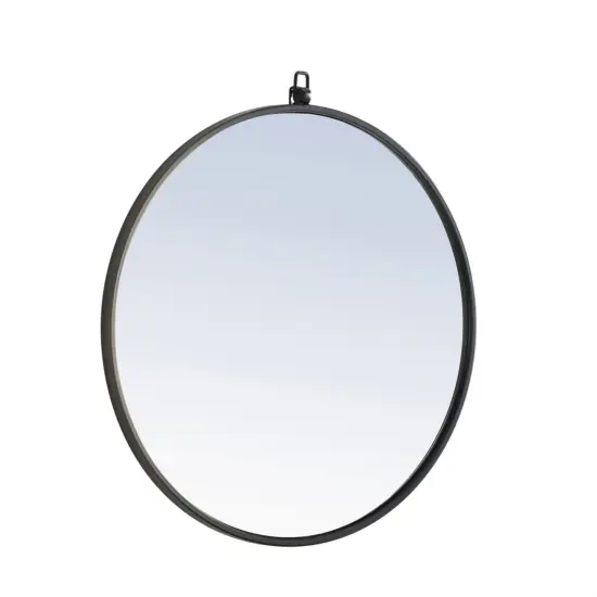 Metal frame Round Mirror with decorative hook 24 inch Black finish {5}