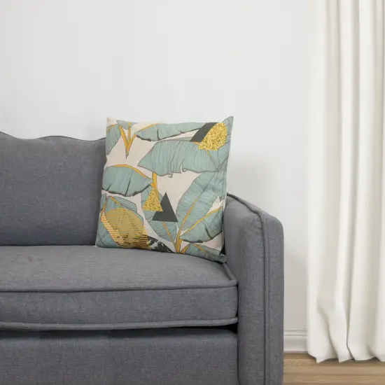Northlight 18" Green and Yellow Tropical Banana Leaf Square Throw Pillow {3}