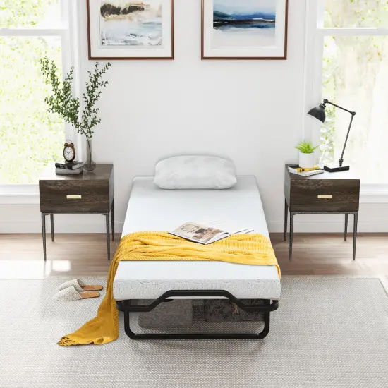 Twin Size Folding Bed with Foam Mattress and Lockable Wheels {3}